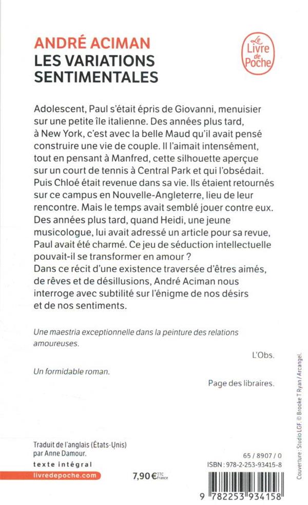 Back cover of Les variations sentimentales