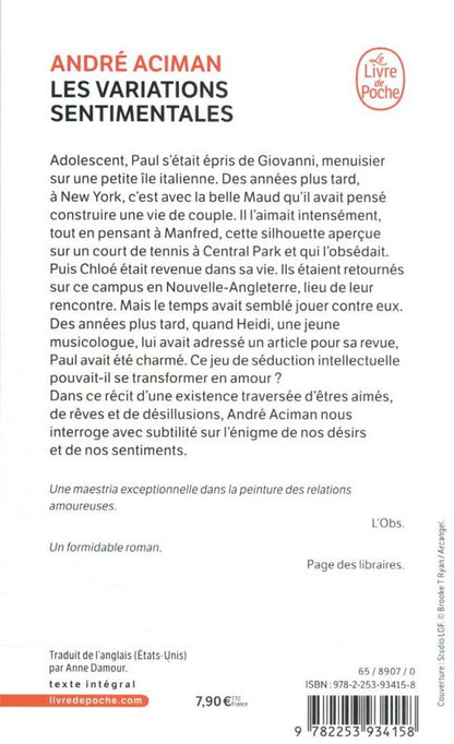Back cover of Les variations sentimentales