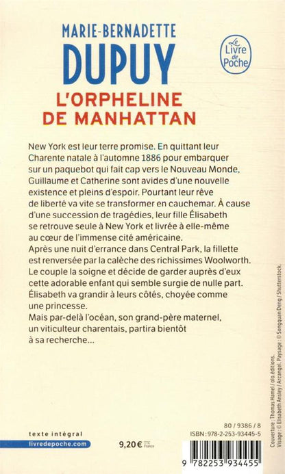 Back cover of L'orpheline de Manhattan Tome 1