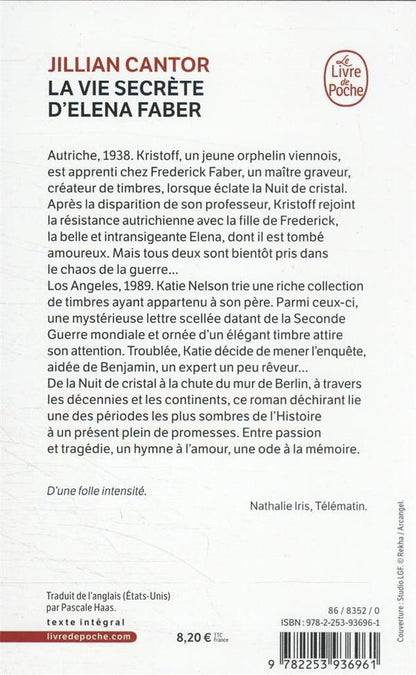 Back cover of La vie secrète d'Elena Faber