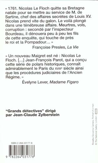 Back cover of Les enquêtes de Nicolas Le Floch Tome 1 : l'énigme des Blancs-Manteaux