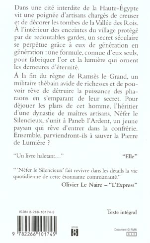Back cover of La pierre de lumiere t.1 ; nefer le silencieux