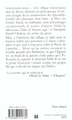 Back cover of La pierre de lumière - tome 3 Paneb l'ardent
