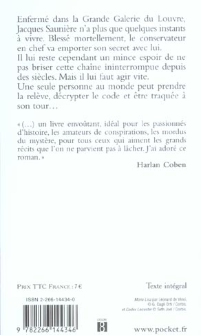Back cover of Da vinci code