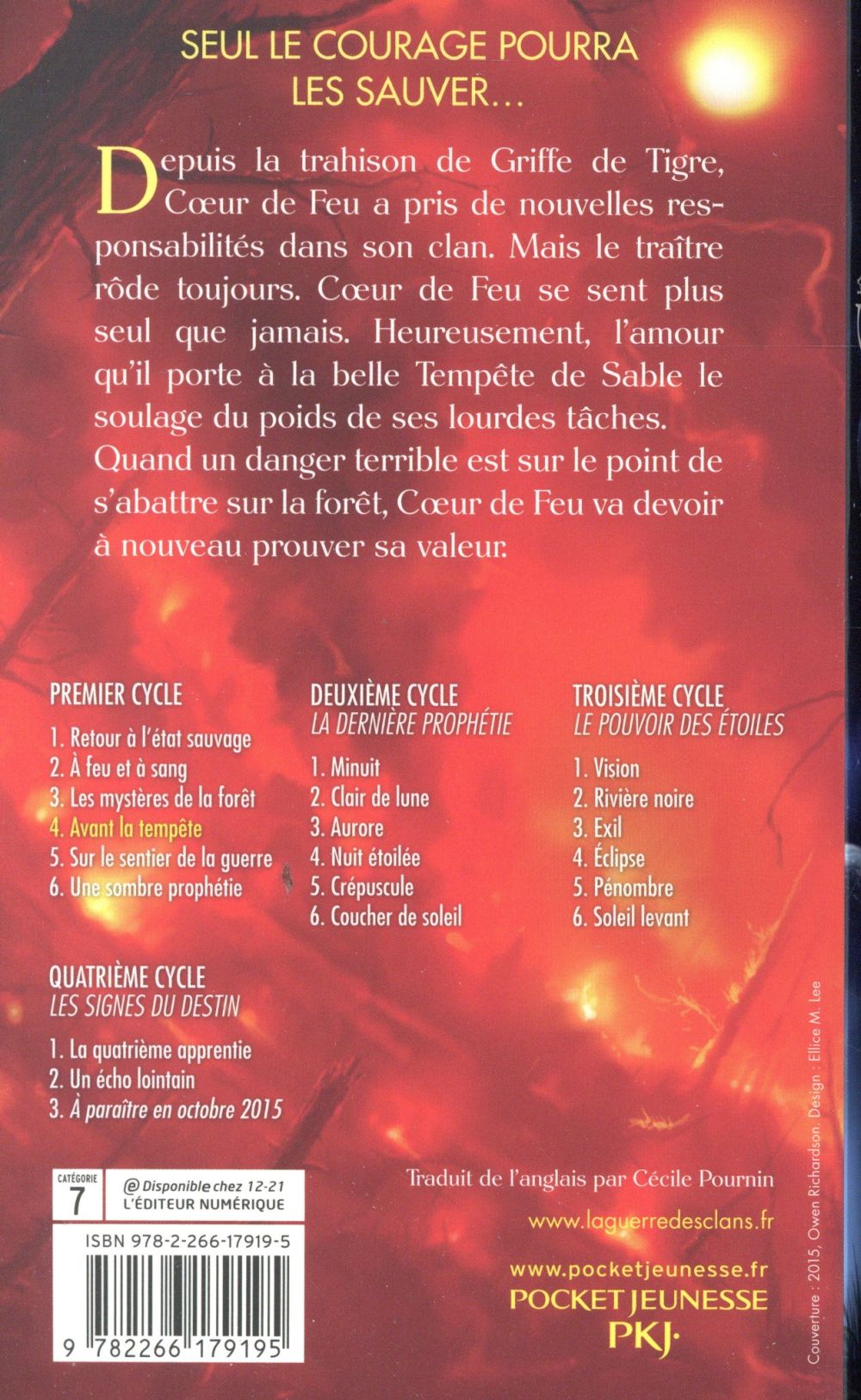 Back cover of La guerre des clans - cycle 1 Tome 4 : avant la tempête