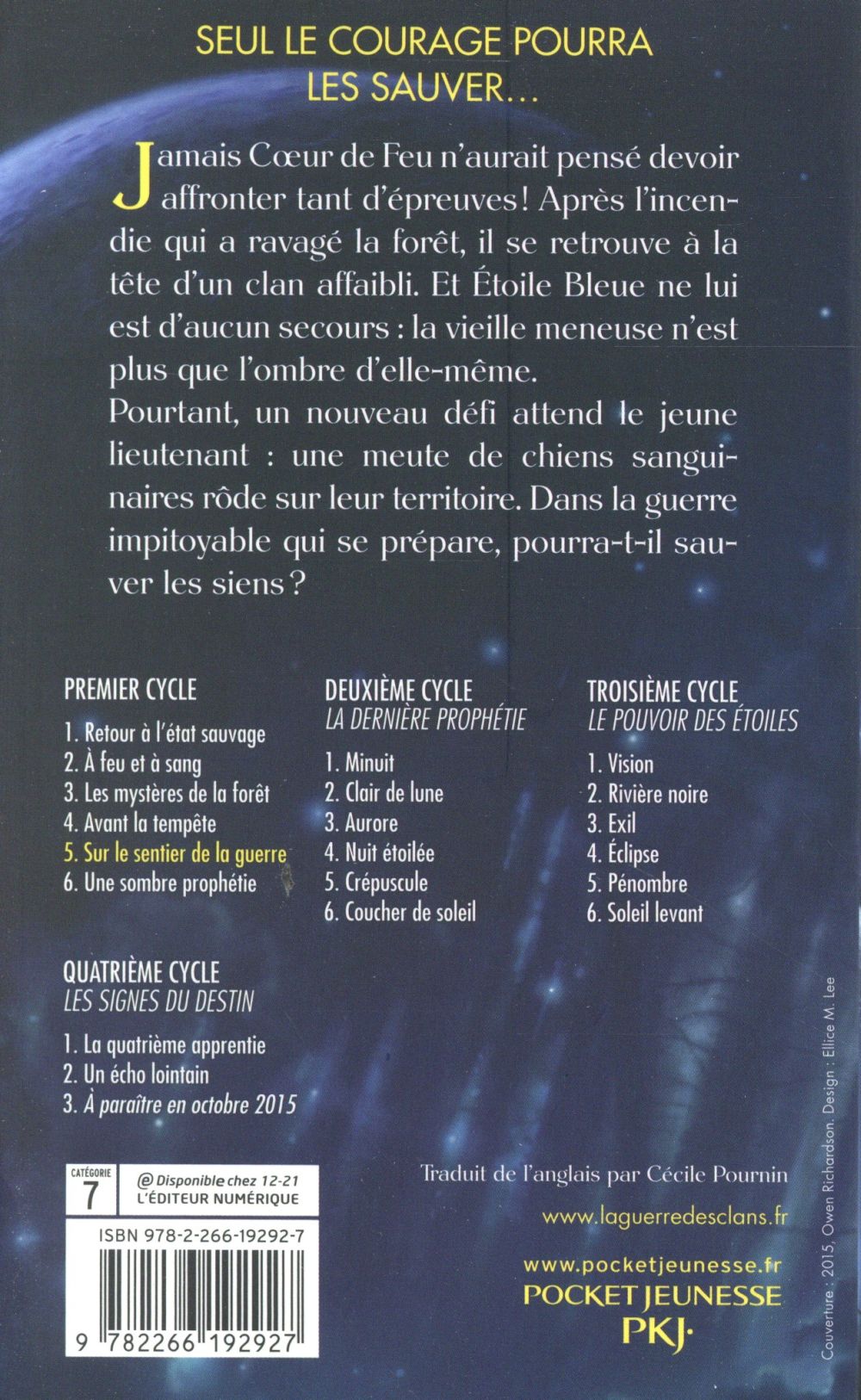 Back cover of La guerre des clans - cycle 1 Tome 5 : sur le sentier de la guerre