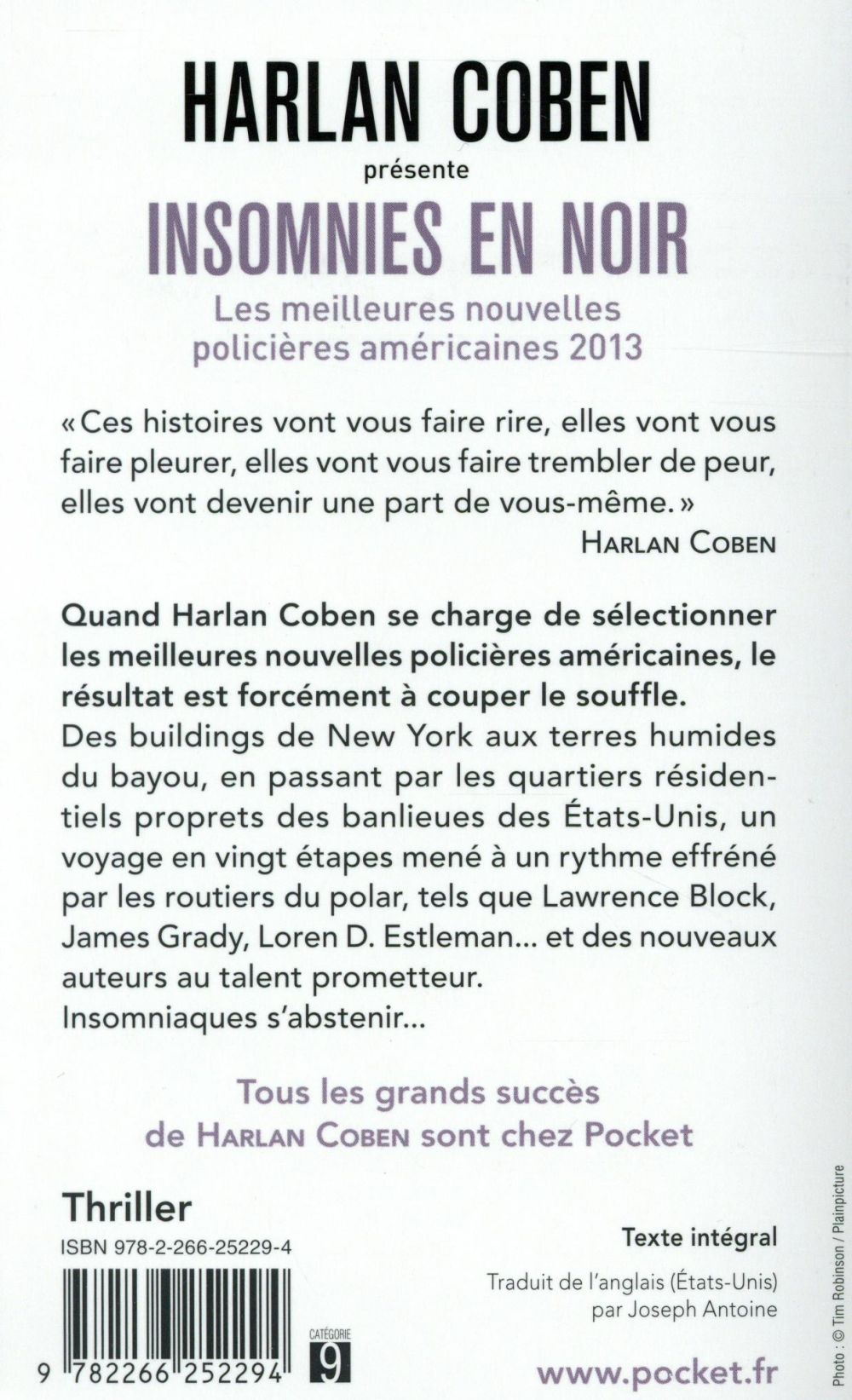 Back cover of Insomnies en noir                     (traduction conjointe Serge Filippini)