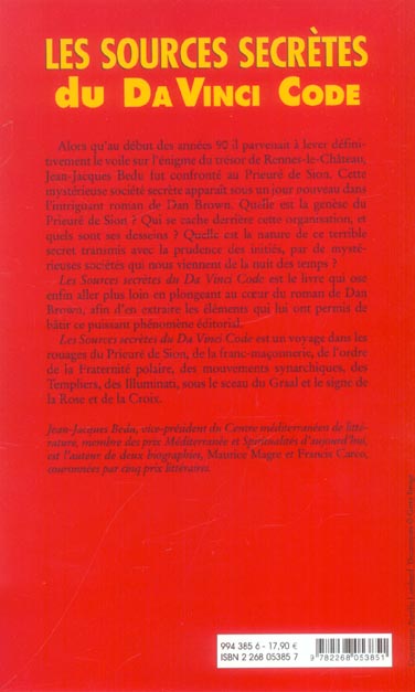 Back cover of Les sources secretes du da vinci code