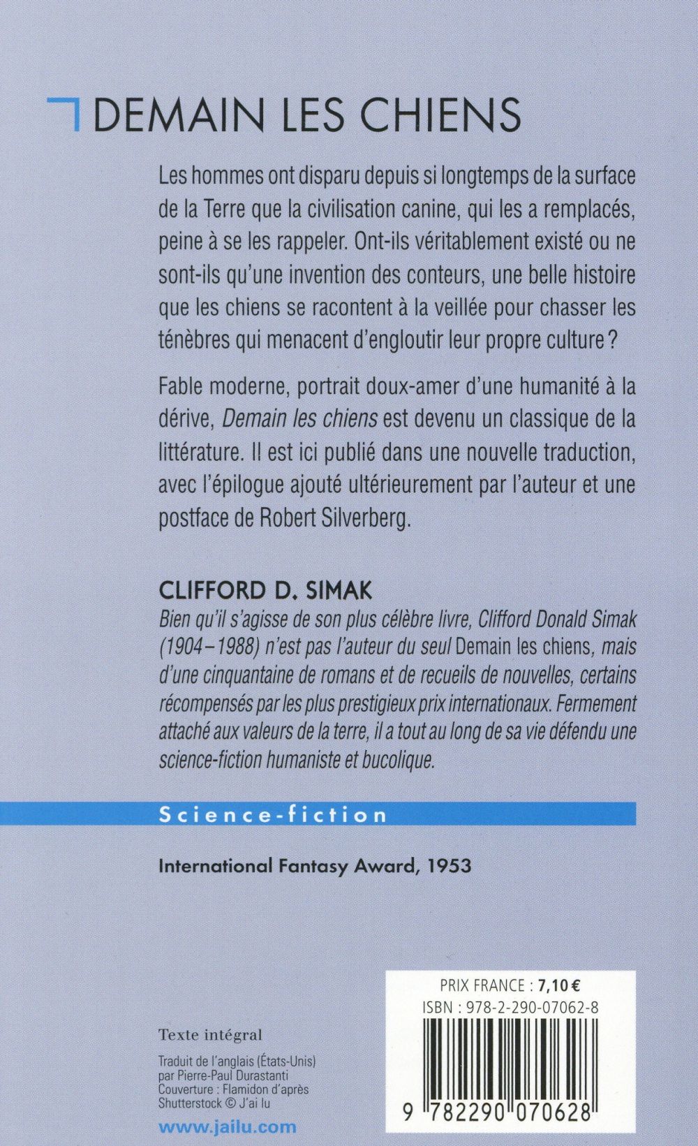Back cover of Demain les chiens