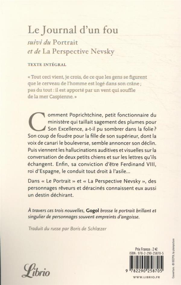 Back cover of Le journal d'un fou : oeu>Portrait et de La Perspective Nevsky suivi du