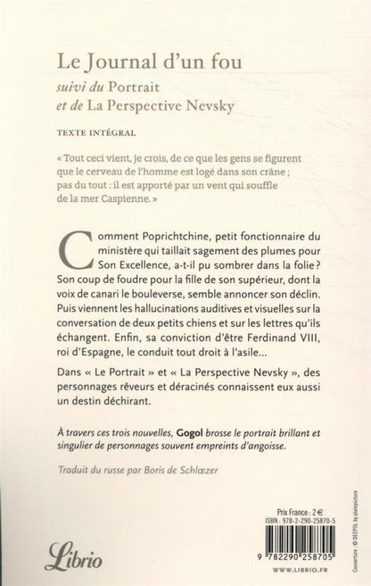 Back cover of Le journal d'un fou : oeu>Portrait et de La Perspective Nevsky suivi du