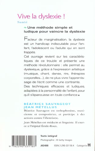 Back cover of VIVE LA DYSLEXIE !