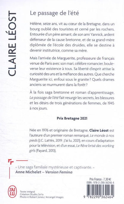 Back cover of Le passage de l'été                     (prix Bretagne 2021)