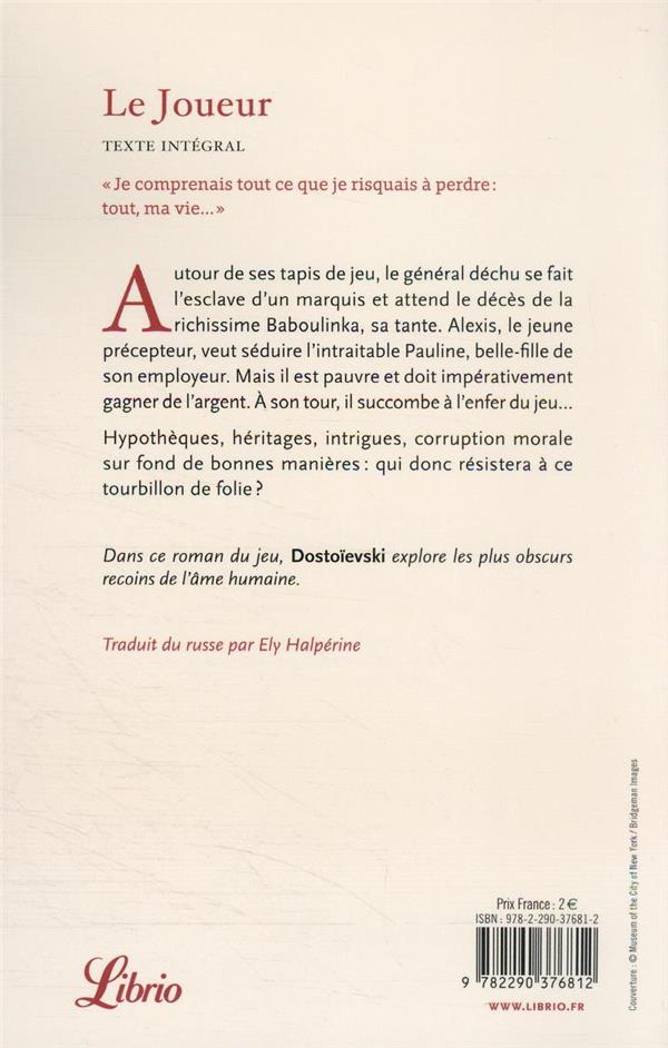 Back cover of Le joueur