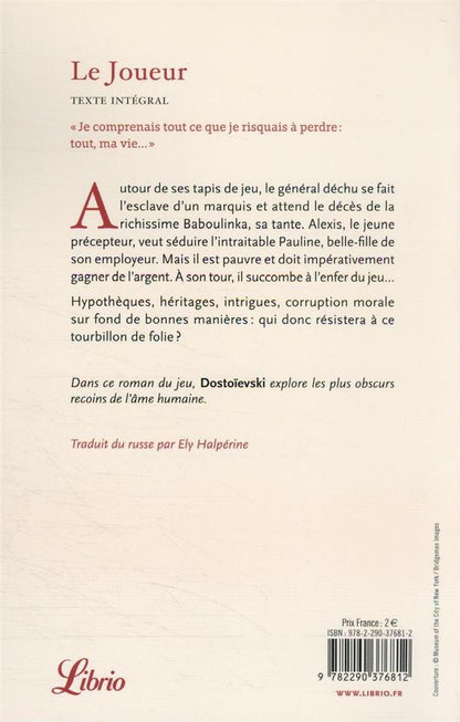 Back cover of Le joueur