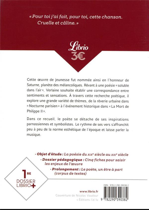Back cover of Poèmes saturniens ; fêtes galantes