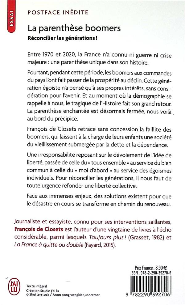 Back cover of La parenthèse boomers : reconcilier les générations !