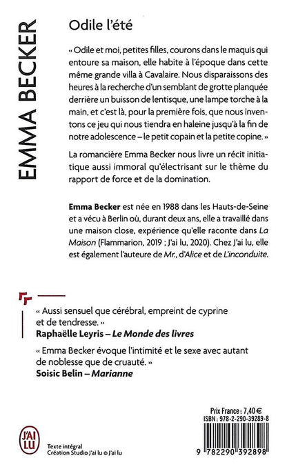 Back cover of Odile l'été