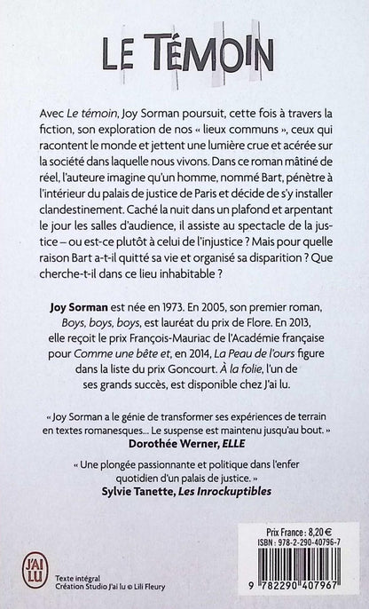 Back cover of Le témoin
