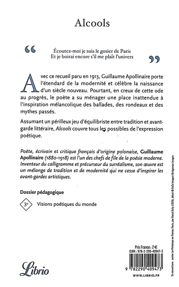 Back cover of Alcools