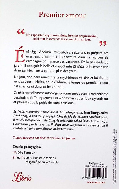 Back cover of Premier amour