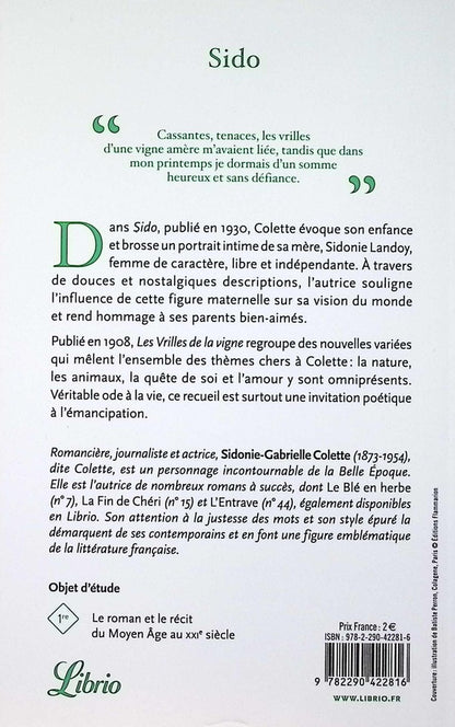 Back cover of Sido ; Les Vrilles de la vigne