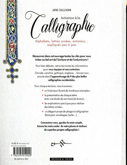 Back cover of Initiation à la calligraphie ; alphabets, lettres ornées, entrelacs... expliqués pas à pas