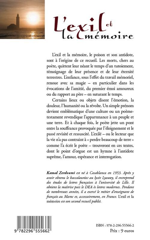 Back cover of L'exil et la mémoire