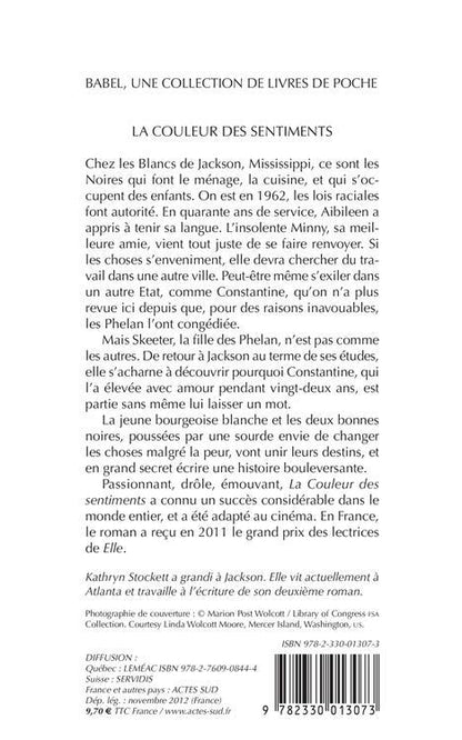 Back cover of La couleur des sentiments                     (grand prix des lectrices Elle 2011 ; prix des lycéennes Elle 2011)