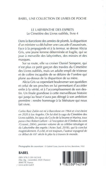 Back cover of Le cimetière des livres oubliés Tome 4 ; le labyrinthe des esprits