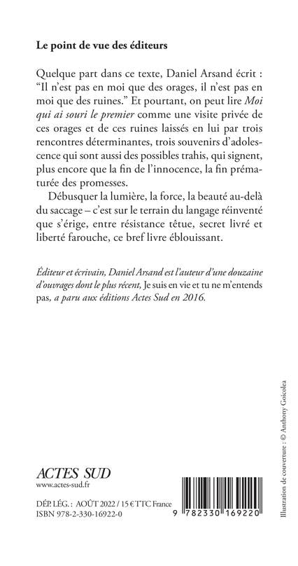 Back cover of Moi qui ai souri le premier