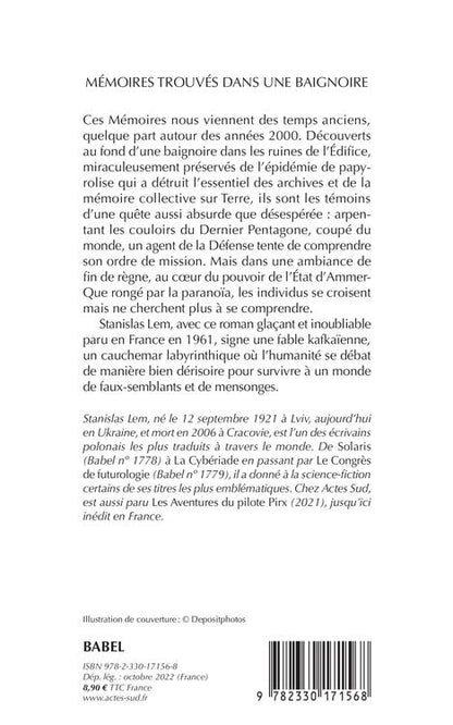 Back cover of Mémoires trouvés dans une baignoire