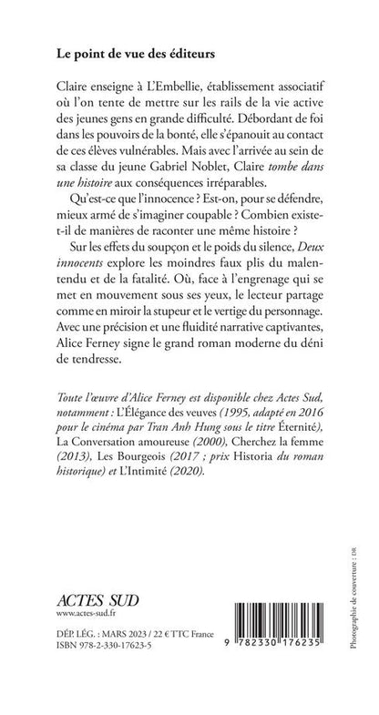 Back cover of Deux innocents