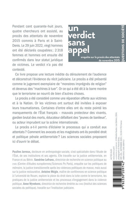 Back cover of Un verdict sans appel : Enquête sur le procès des attentats de novembre 2015
