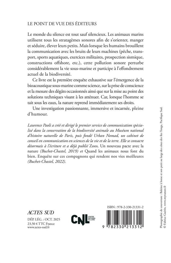 Back cover of Le chant perdu des baleines : Quand la pollution sonore étouffe les voix de l'océan