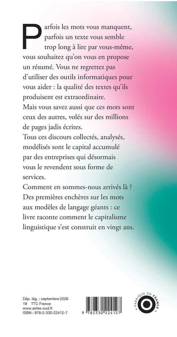 Back cover of Dealers de mots : La langue comme capital de l'intelligence artificielle