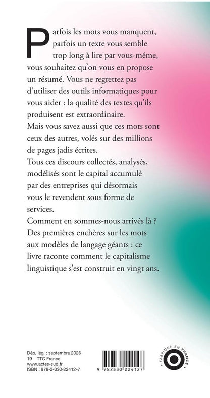 Back cover of Dealers de mots : La langue comme capital de l'intelligence artificielle