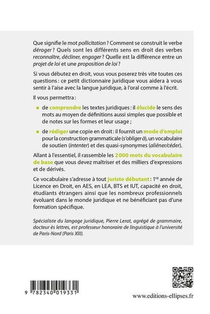 Back cover of Vocabulaire du juriste débutant ; décrypter le langage juridique (2e édition)