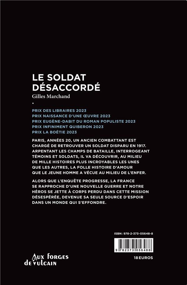 Back cover of Le soldat désaccordé                     (Prix des libraires 2023)