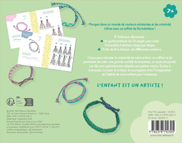Back cover of Mes bracelets brésiliens à créer : Un livret explicatif et des fils de différentes couleur