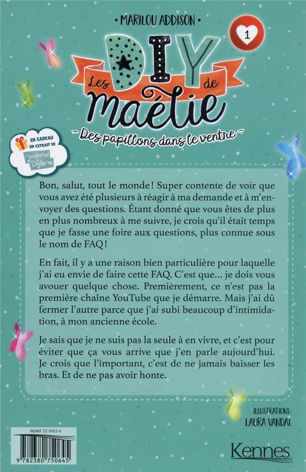 Back cover of Les DIY de Maélie Tome 1 : des papillons dans le ventre                     (offre découverte)