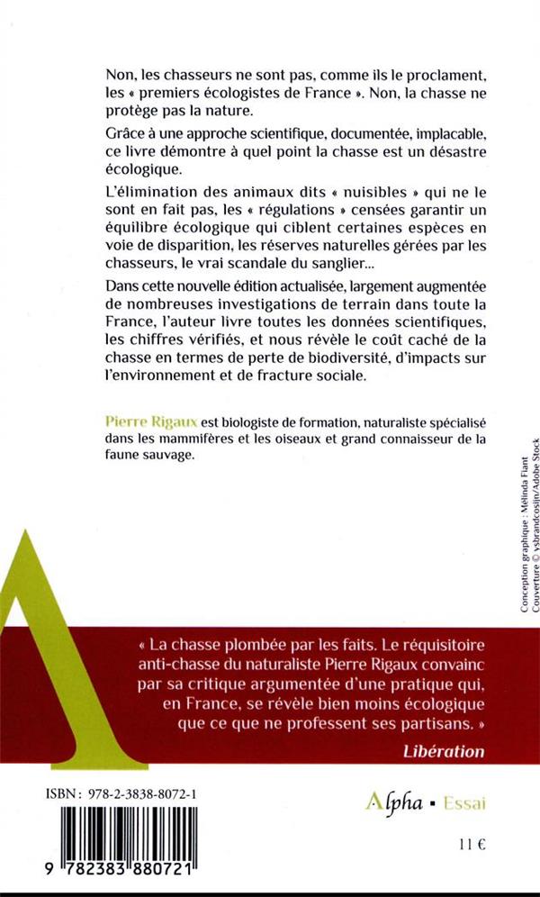 Back cover of Pas de fusils dans la nature : les réponses aux chasseurs