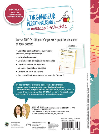 Back cover of L'organiseur personnalisable des maîtresses en baskets (édition 2025/2026)