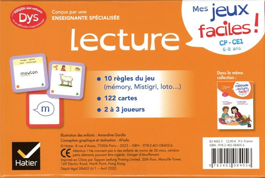 Back cover of Mes jeux de lecture facile ! CP, CE1 ; dys