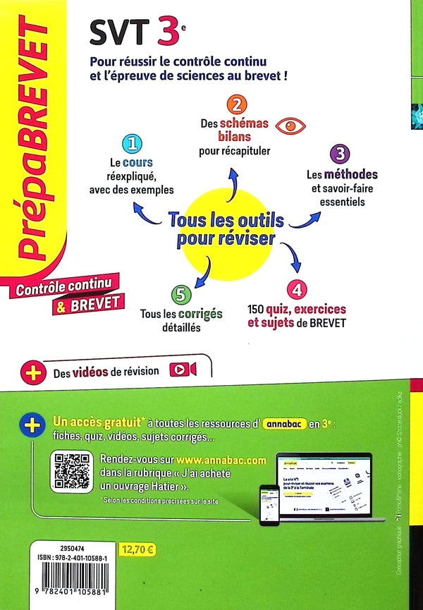 Back cover of Prépabrevet : SVT ; 3e ; Contrôle continu & brevet