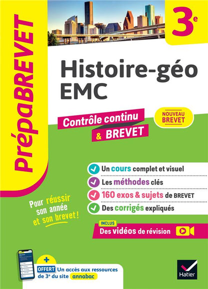 Front cover of Prépabrevet : Histoire-géo EMC ; 3e ; Contrôle continu & brevet