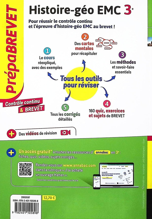 Back cover of Prépabrevet : Histoire-géo EMC ; 3e ; Contrôle continu & brevet
