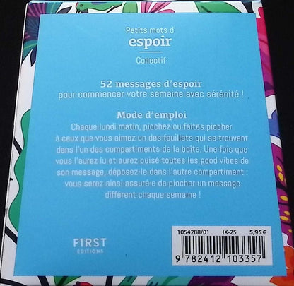 Back cover of Petits mots d'espoir : à piocher pour commencer chaque semaine le coeur léger