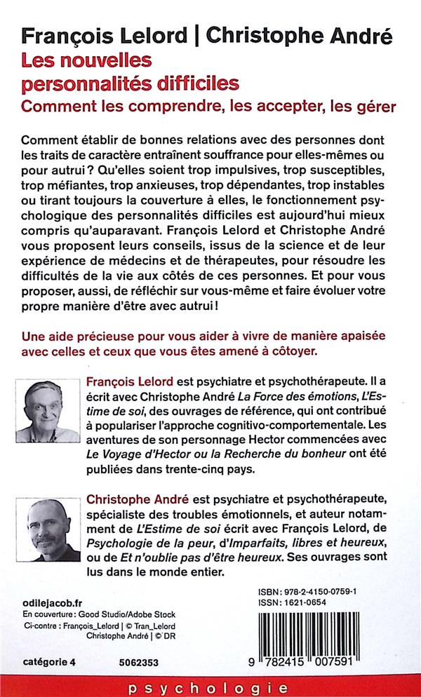 Back cover of Les nouvelles personnalités difficiles : Comment les comprendre, les accepter, les gérer