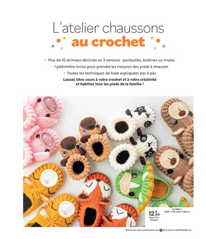 Back cover of L'atelier chaussons au crochet : 10 modèles de chaussons animaux kawaii !